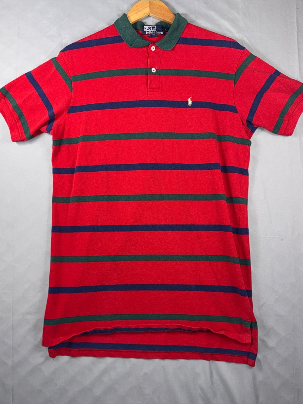 Polo By Ralph Lauren Polo Shirt Mens Large Red Green Stripe Pony Logo Cotton